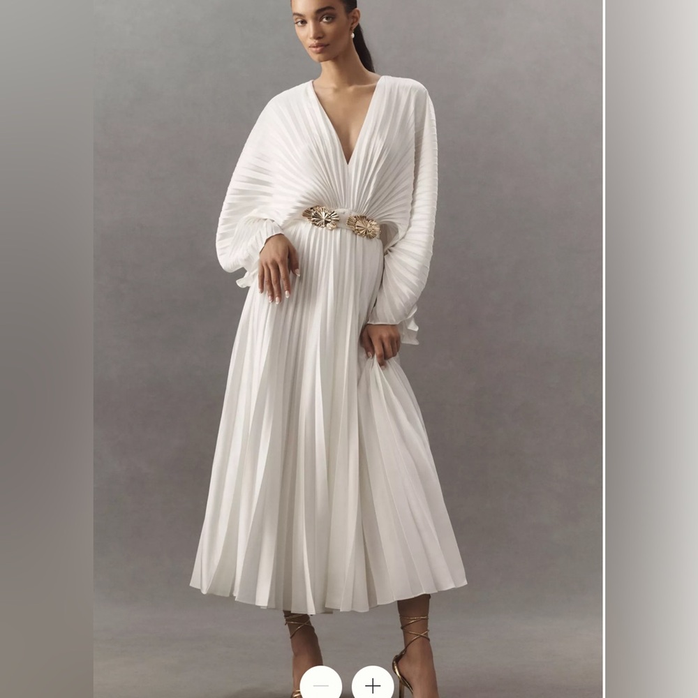 Acler Wonastow Pleated Long Sleeve Satin Maxi Dress